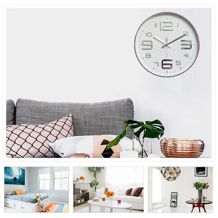 12 inch Creative Decorative Round Shape Living Room Simple Modern Quartz Wall Clock(Silver)