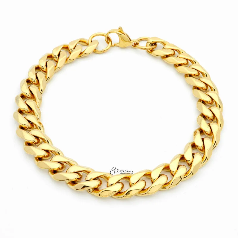 18K Gold I.P Stainless Steel Beveled Cuban Chain Bracelet - 11mm Width