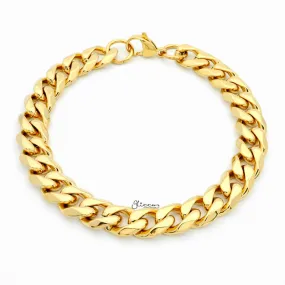 18K Gold I.P Stainless Steel Beveled Cuban Chain Bracelet - 11mm Width