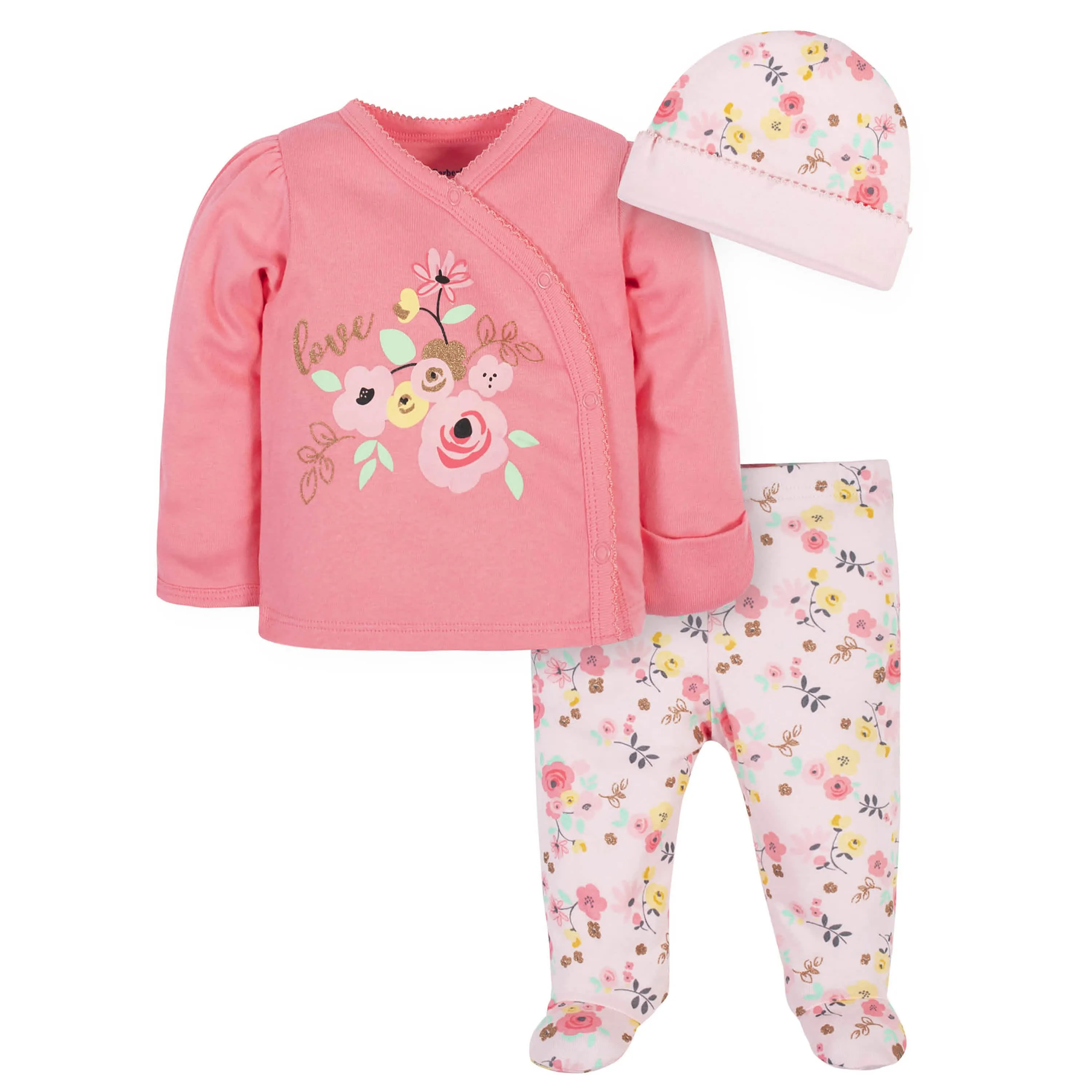 25-Piece Baby Girls Love You Onesies Bodysuit, Sleep 'N Play, Take-Me-Home Set, Bib, Burp Cloth, Socks, Caps and Mittens Set