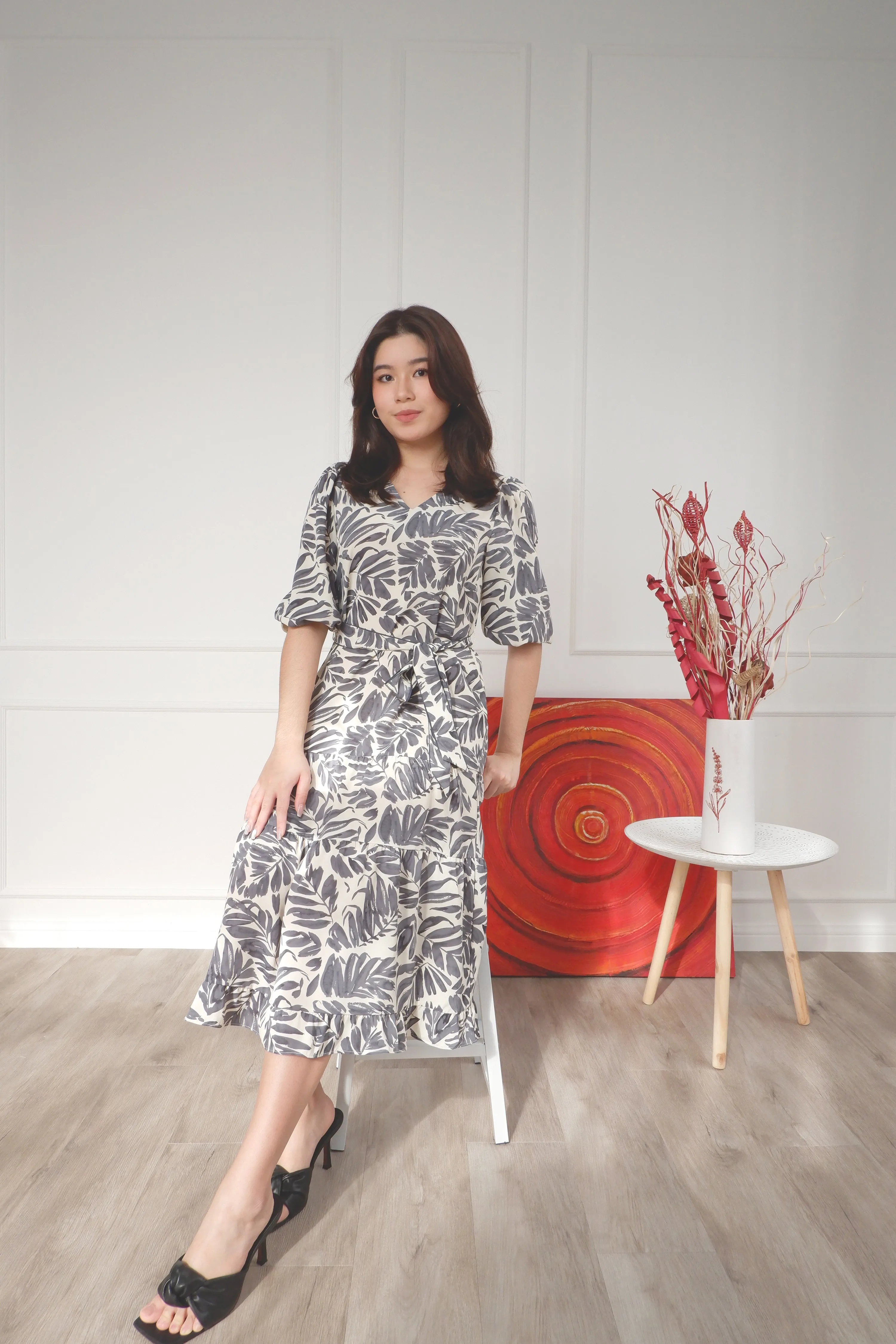 Adrianna Printed Midi Tiers Dress