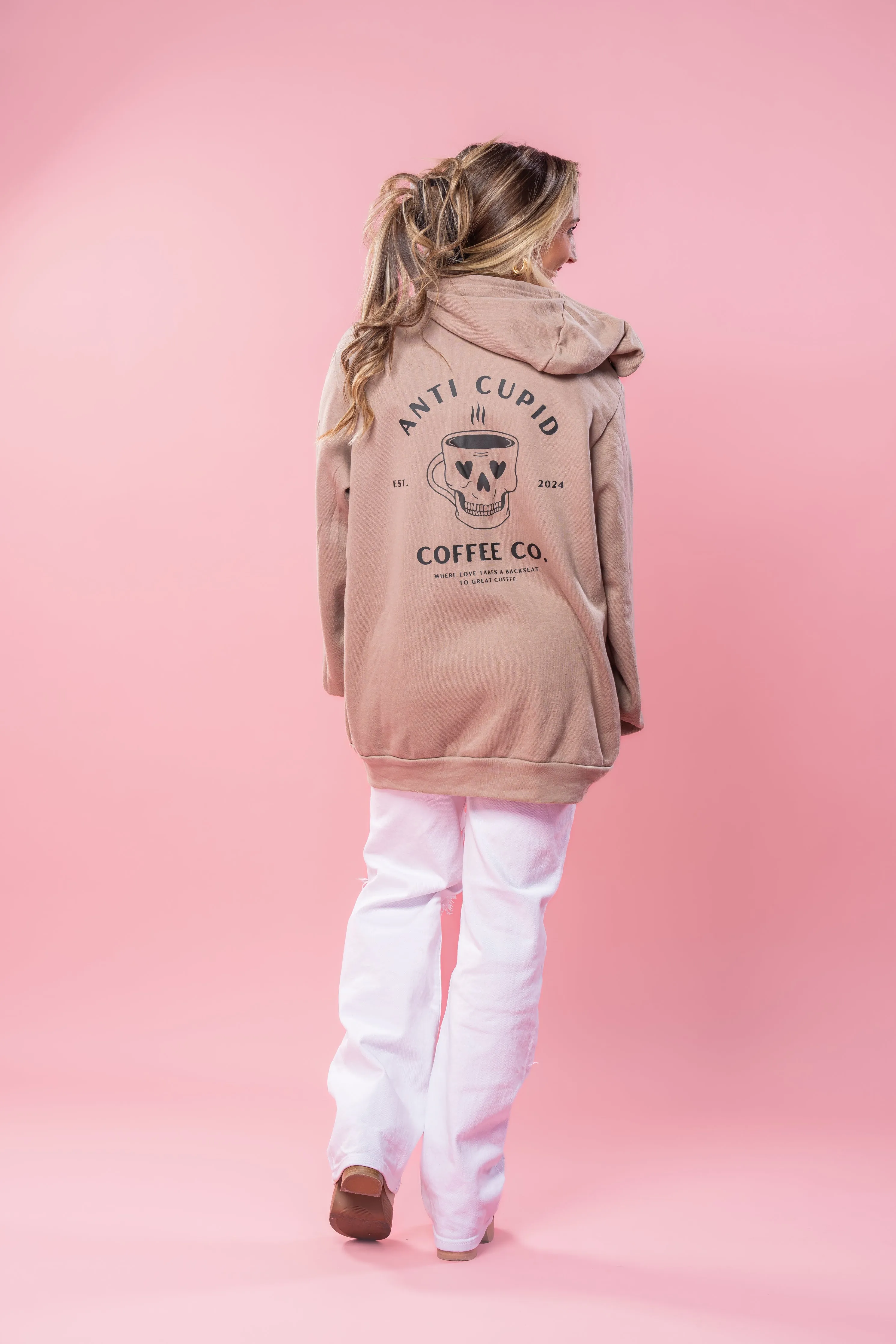 Anti Cupid Coffee Co. (Pocket & Back) - Zip-up Hoodie (Toffee)