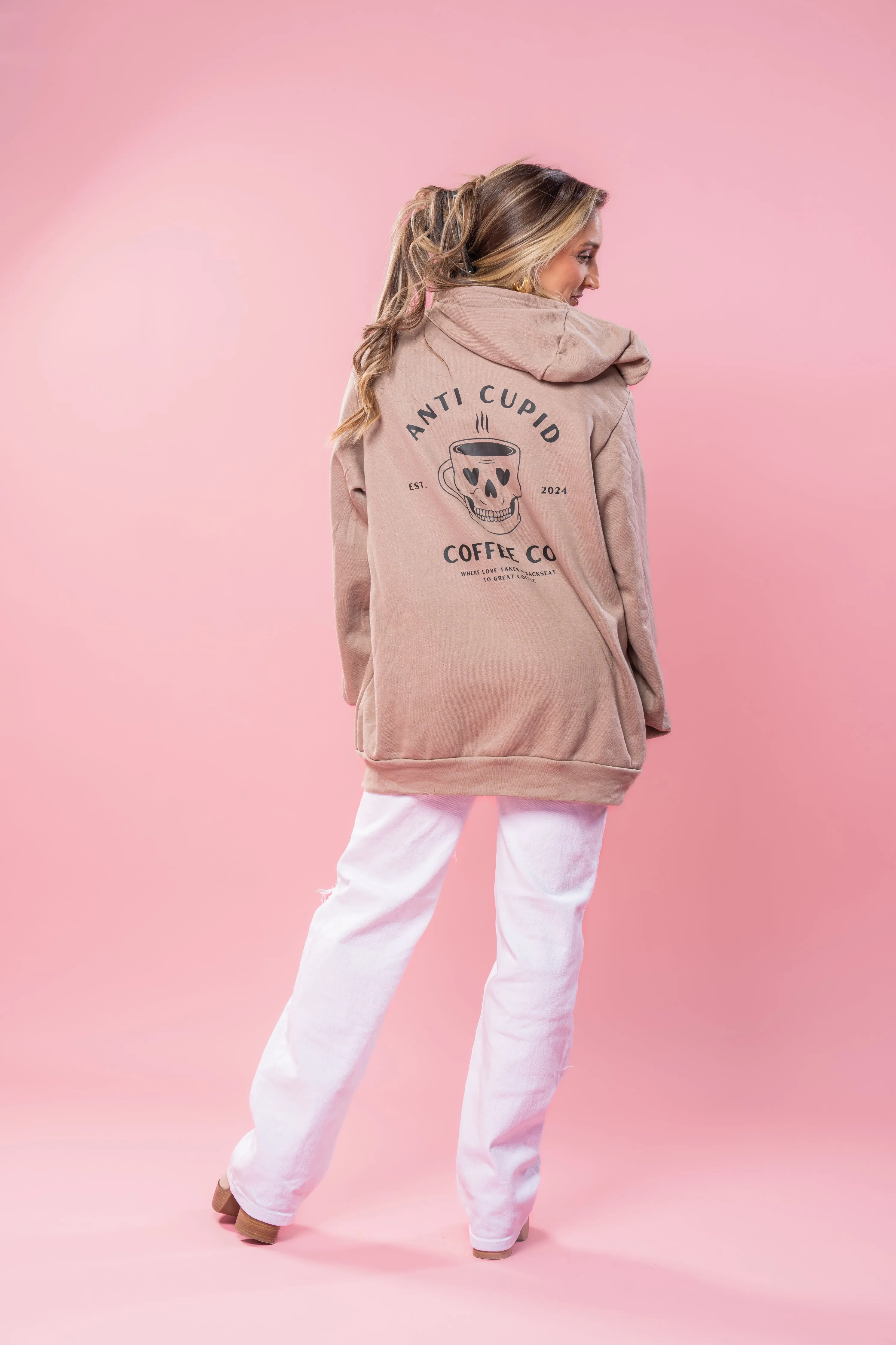 Anti Cupid Coffee Co. (Pocket & Back) - Zip-up Hoodie (Toffee)