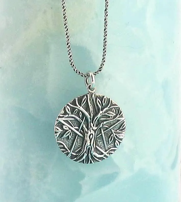 Antiqued Tree of Life Pentacle Pendant