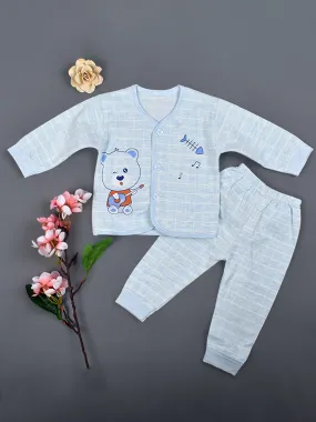 Baby's Warm Unisex Cotton Suit Set - 1Pajama and 1Shirt- Blue Check