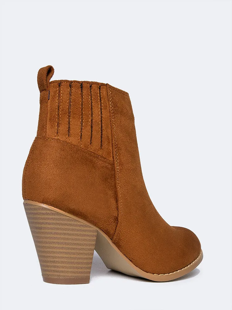 Block Heel Western Ankle Bootie