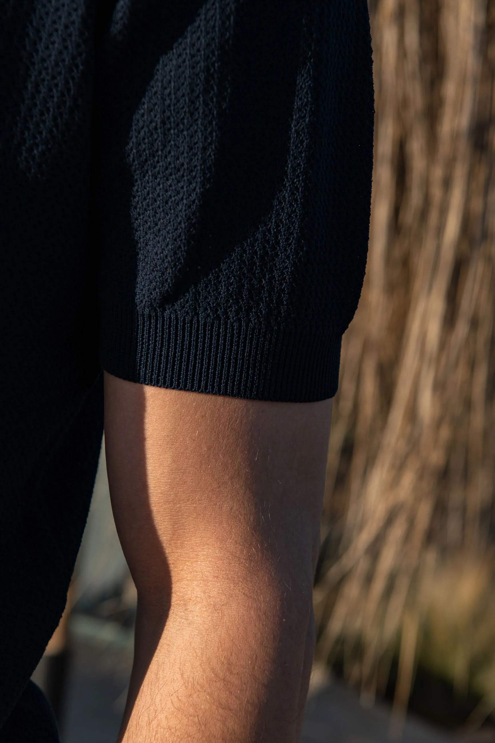 Blue textured knit polo with zip - Made in Italy