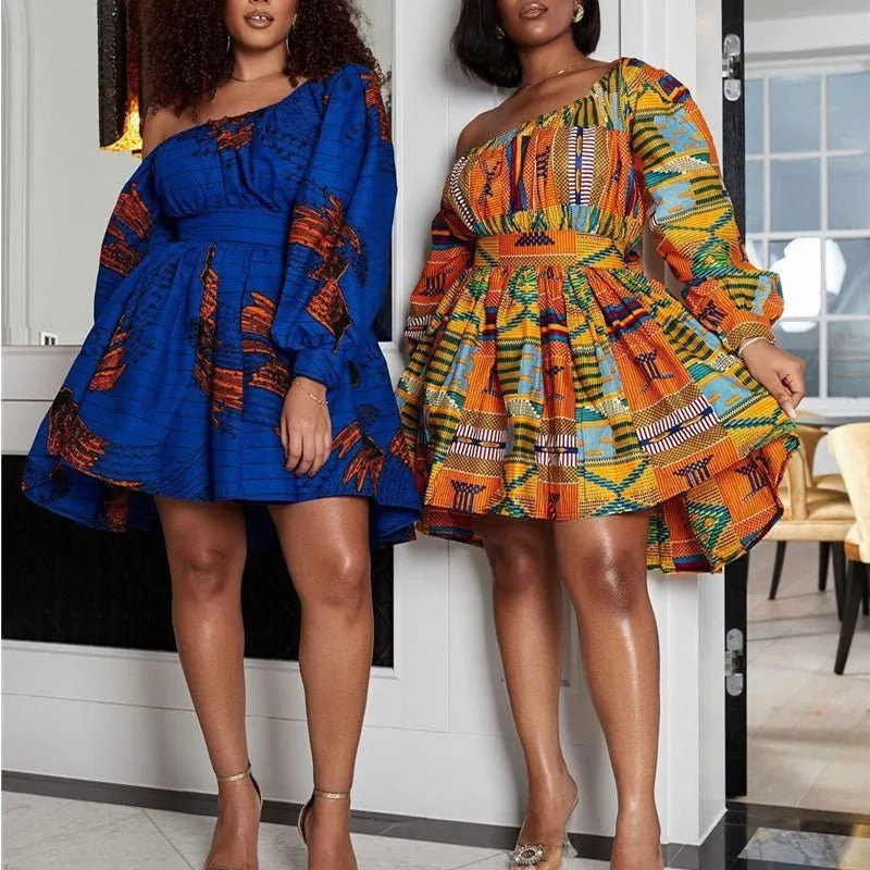 Bold and Beautiful African Print Off-Shoulder Mini Dress