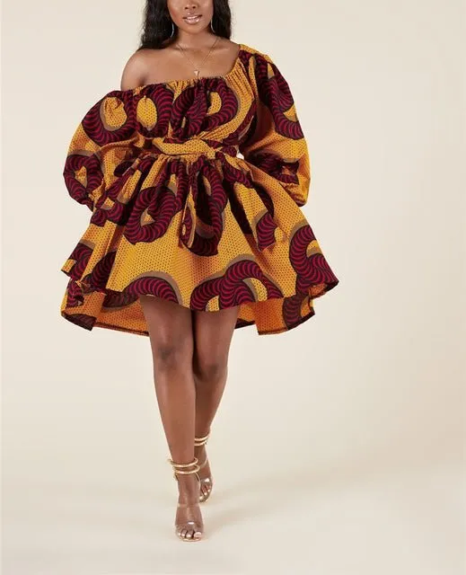 Bold and Beautiful African Print Off-Shoulder Mini Dress