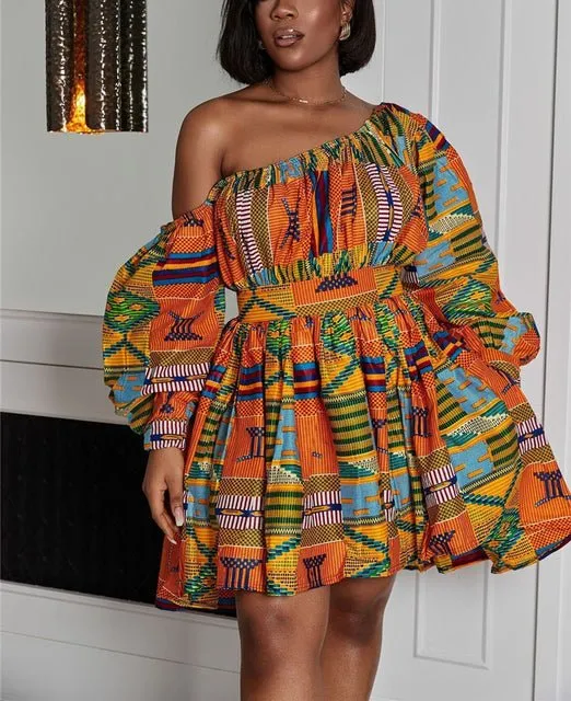 Bold and Beautiful African Print Off-Shoulder Mini Dress