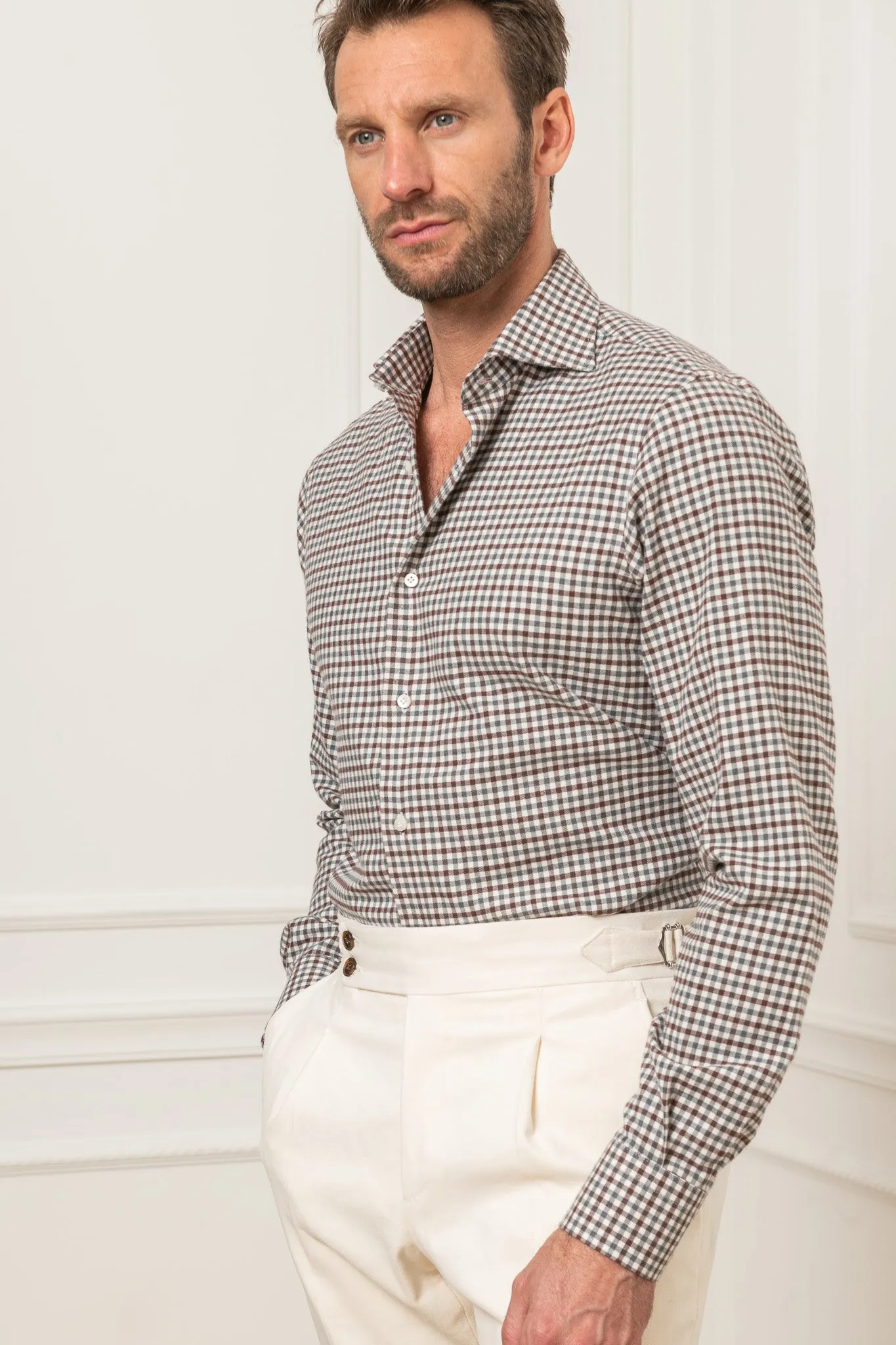 Brown and grey vichy shirt - Made in Italy