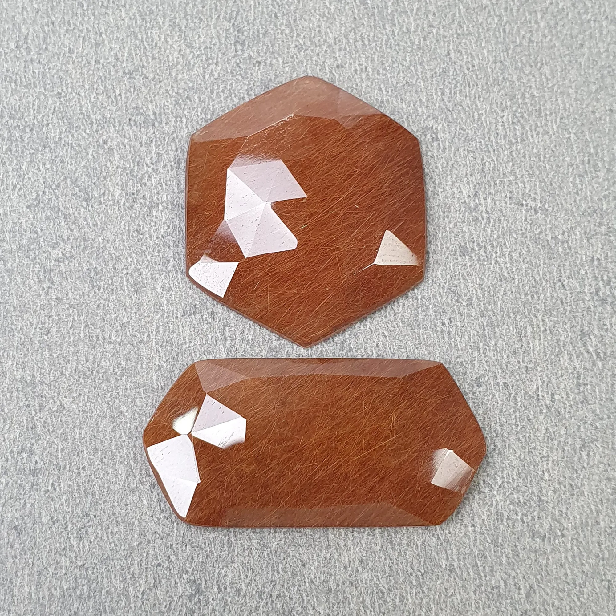 BROWN RUTILE Quartz Gemstone Rose Cut : 37.80cts Natural Untreated Unheated Rutile Hexagon Shape 32*15mm - 24mm 2pcs (With Video)