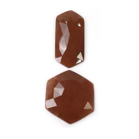 BROWN RUTILE Quartz Gemstone Rose Cut : 37.80cts Natural Untreated Unheated Rutile Hexagon Shape 32*15mm - 24mm 2pcs (With Video)