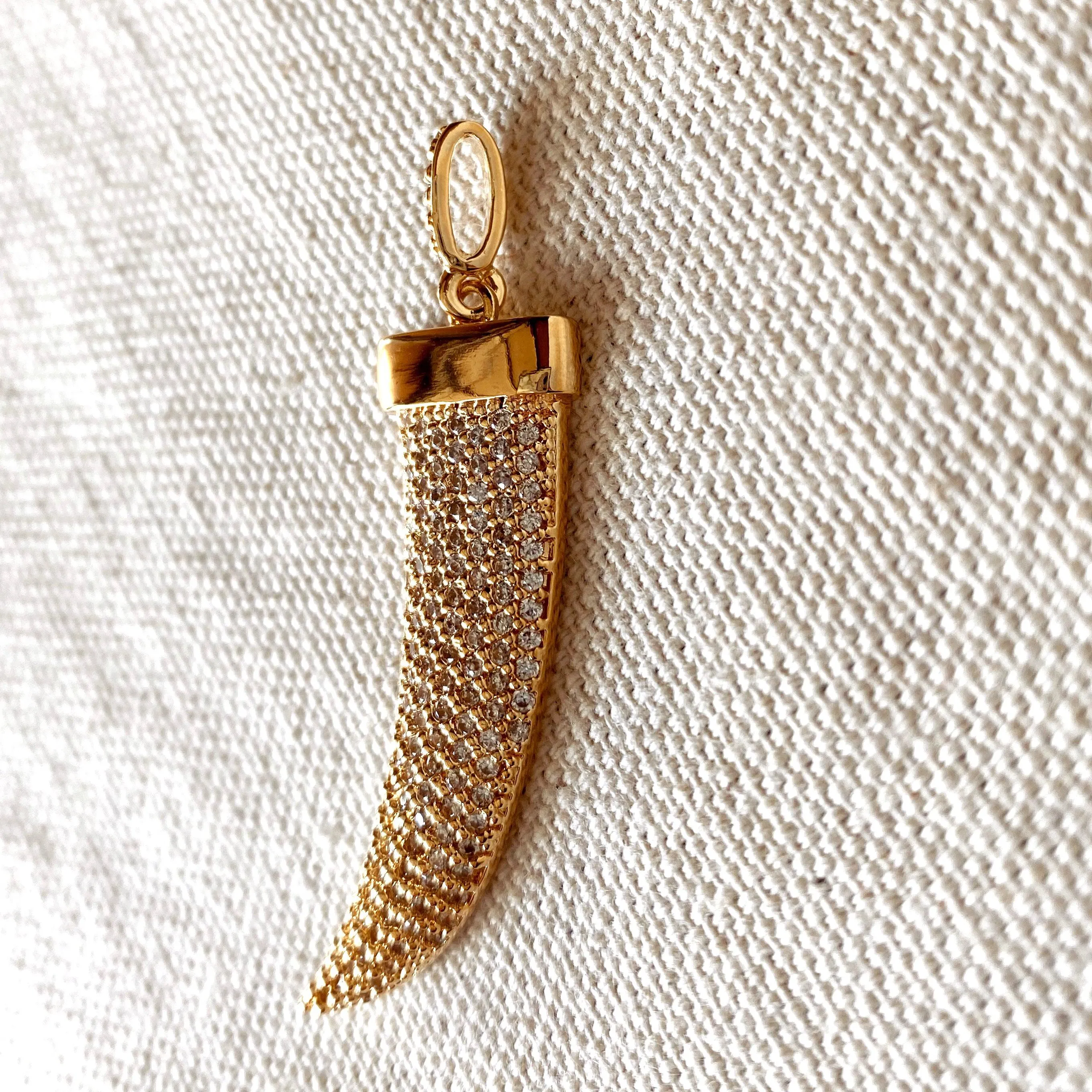 Clear Cubic Zirconia Tusk Pendant Made of 18k Gold Filled