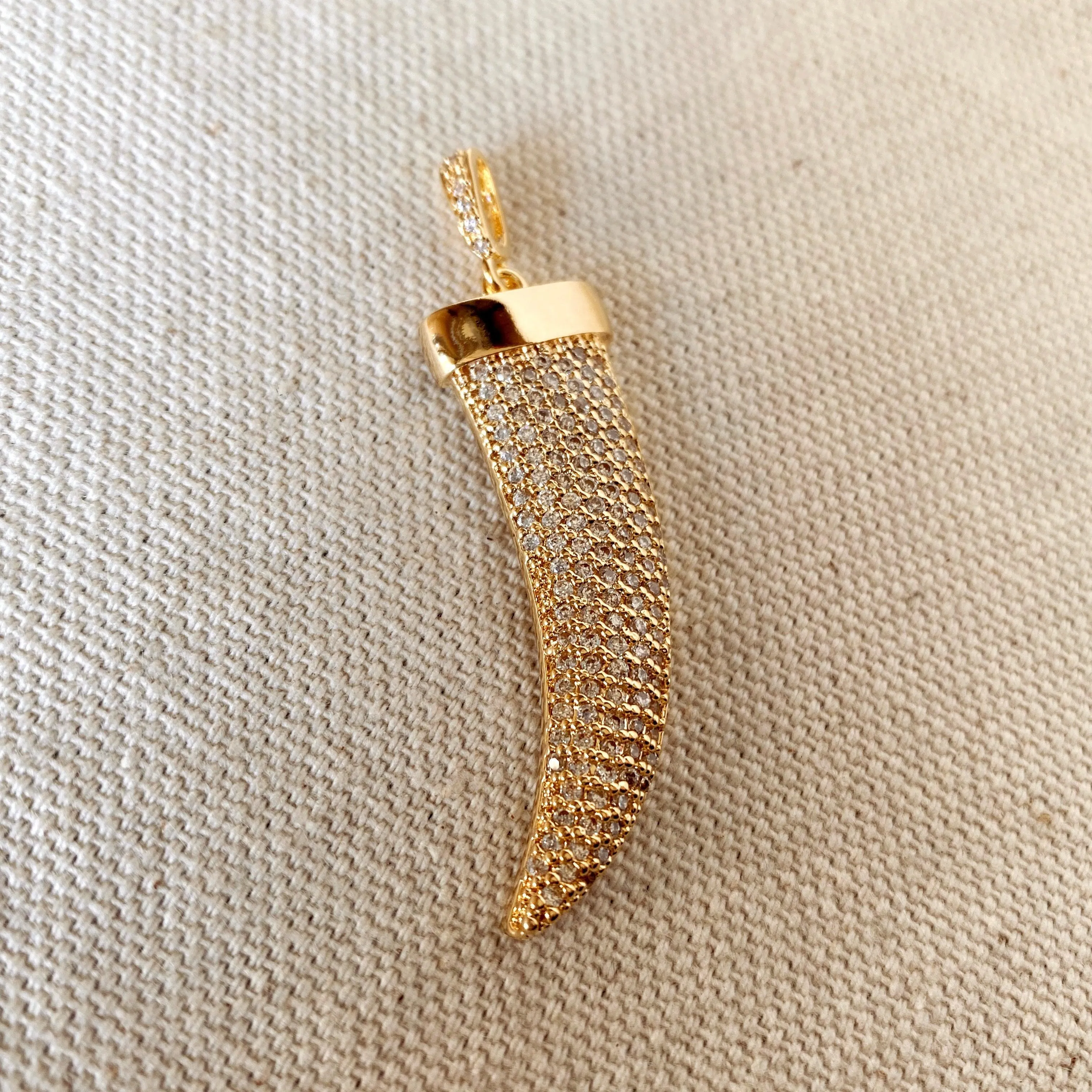 Clear Cubic Zirconia Tusk Pendant Made of 18k Gold Filled