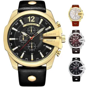 CRNXPro™ Men's Gold Big Dial, Leather Strap Sport Wristwatch