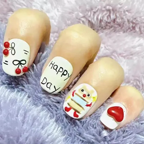 Cute Painted Cartoon Dog Finger Nails Happy Day Press Ons