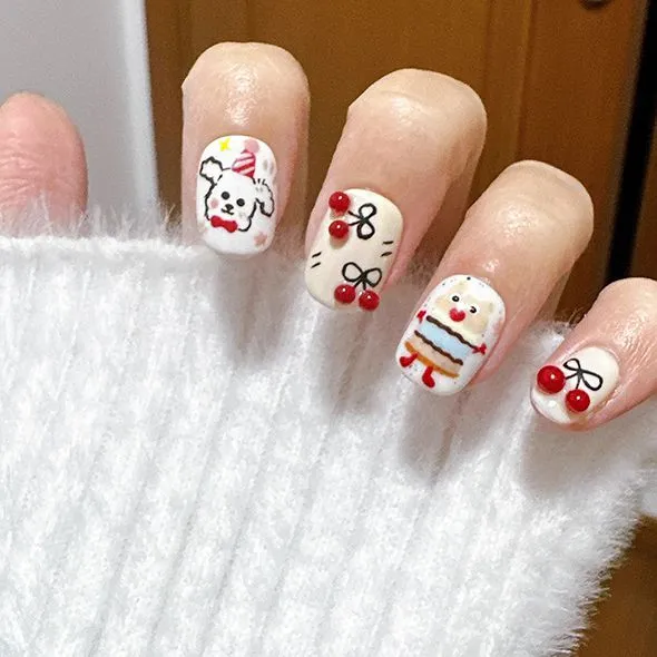 Cute Painted Cartoon Dog Finger Nails Happy Day Press Ons