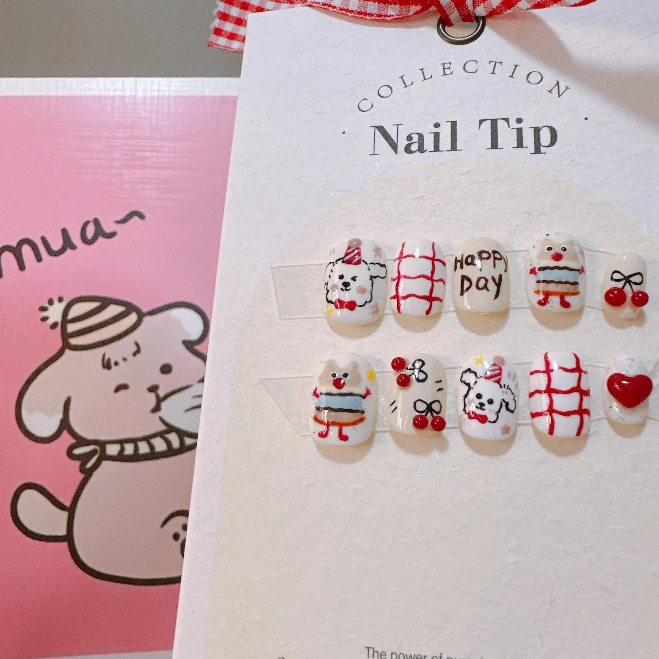 Cute Painted Cartoon Dog Finger Nails Happy Day Press Ons