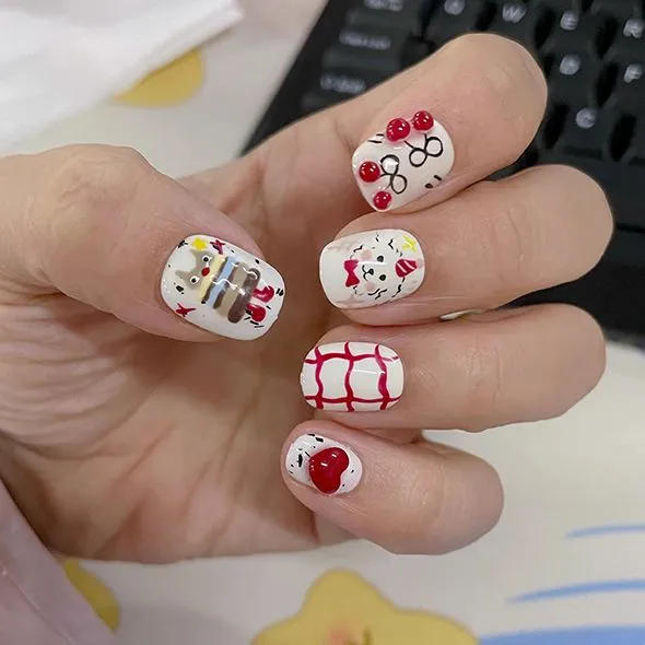 Cute Painted Cartoon Dog Finger Nails Happy Day Press Ons