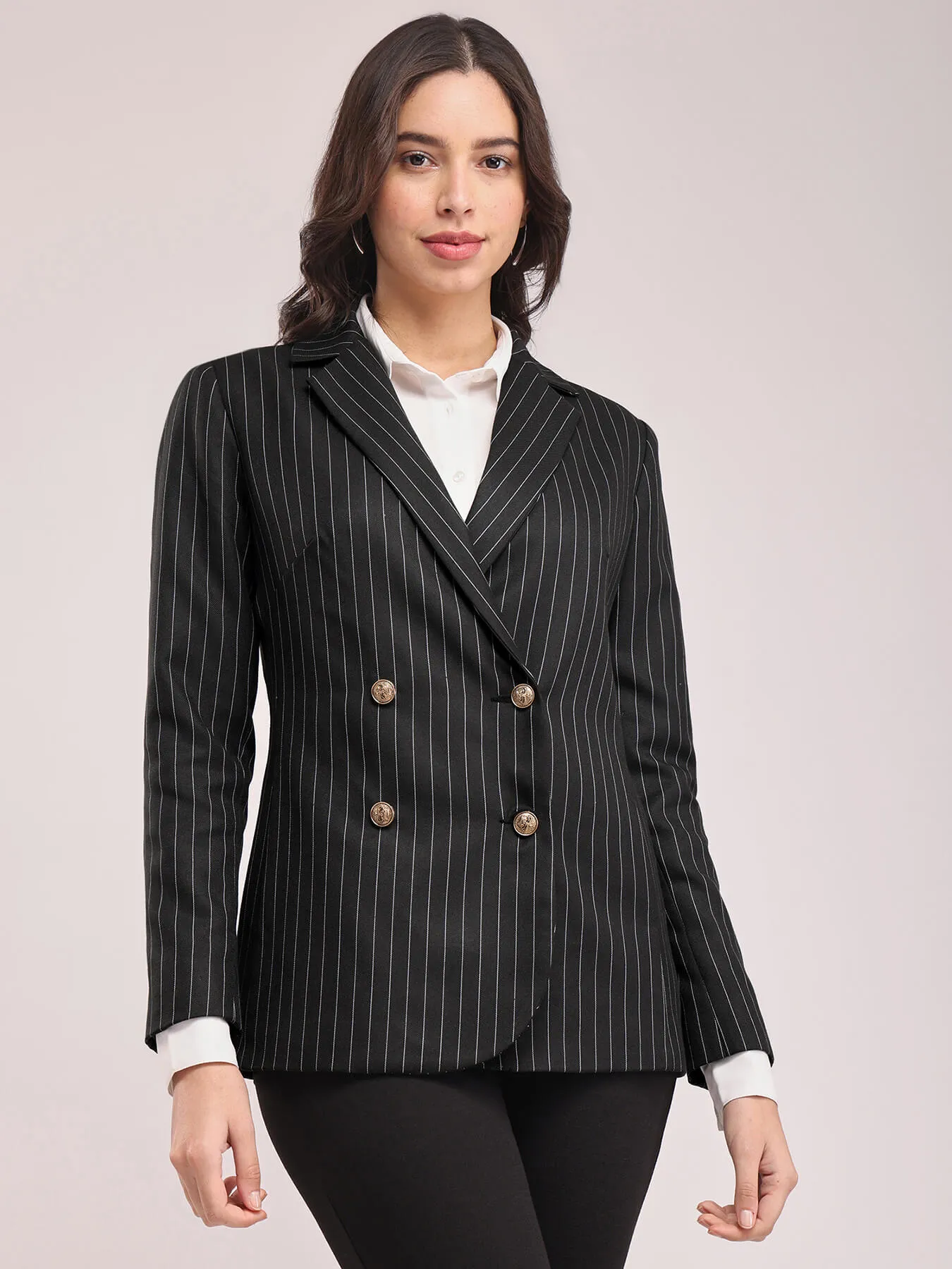 Double Breasted Blazer - Black And White