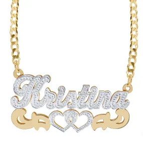 Double Nameplate Necklace Kristina with Cuban chain