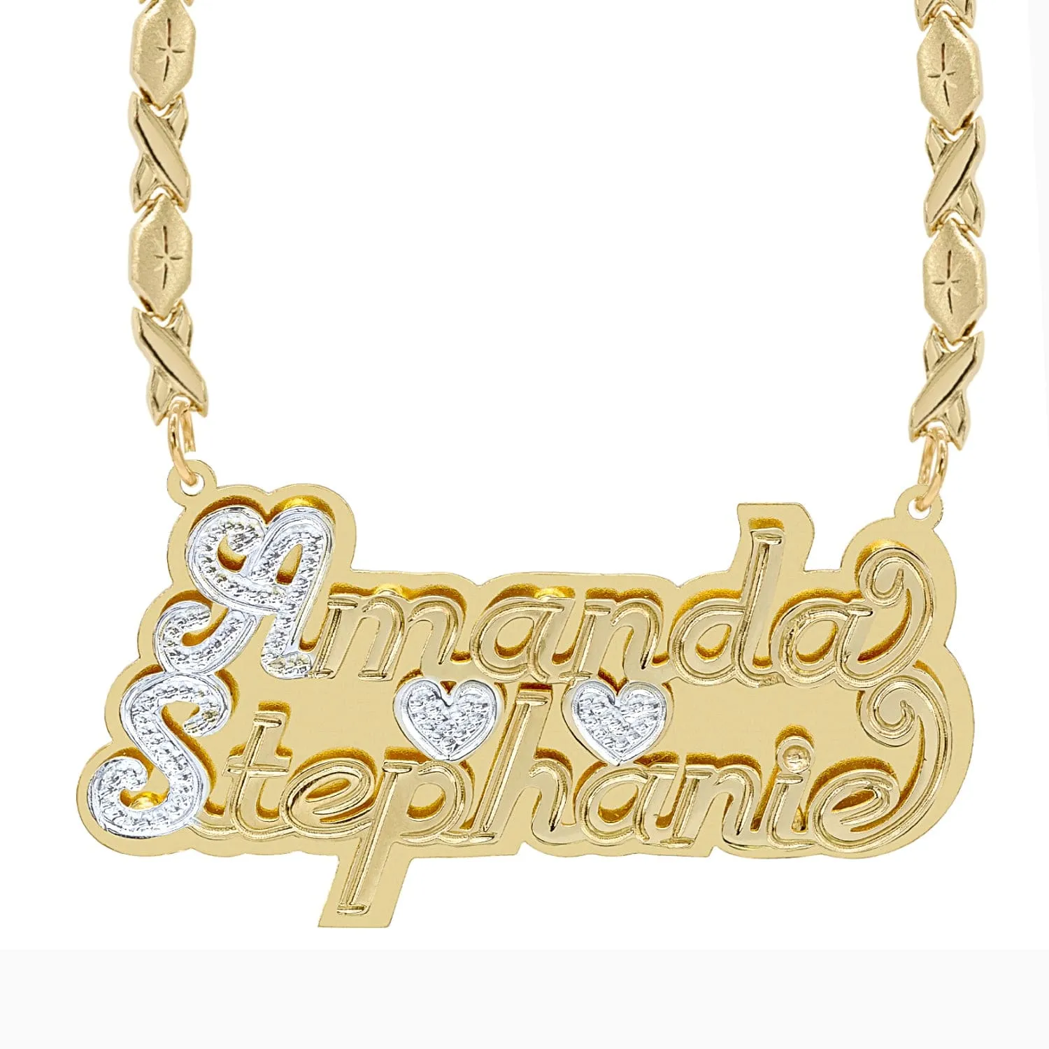 Double Plated Nameplate Necklace Couples with Xoxo Chain