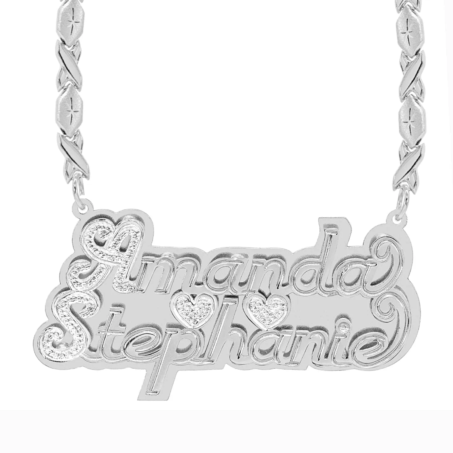 Double Plated Nameplate Necklace Couples with Xoxo Chain