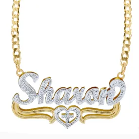 Double Plated Nameplate Necklace Sharon with Cuban chain