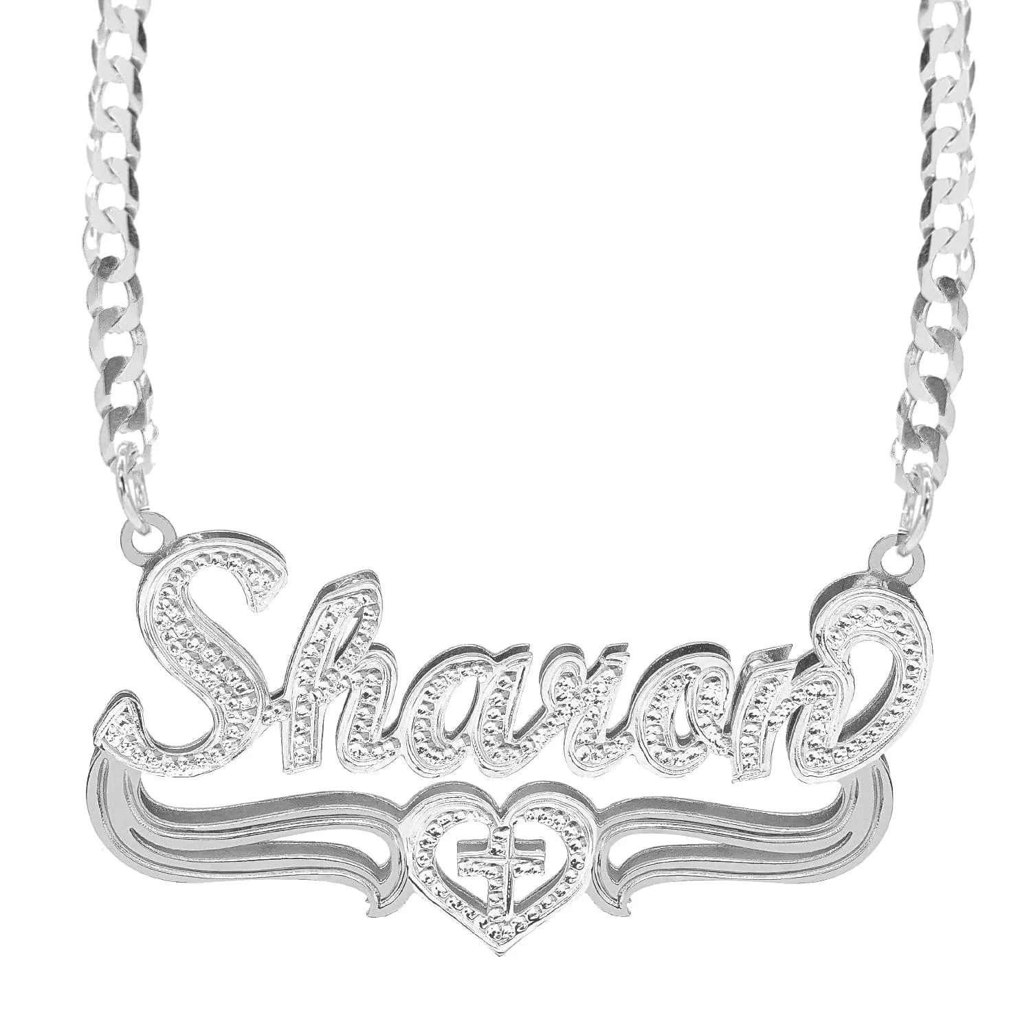 Double Plated Nameplate Necklace Sharon with Cuban chain