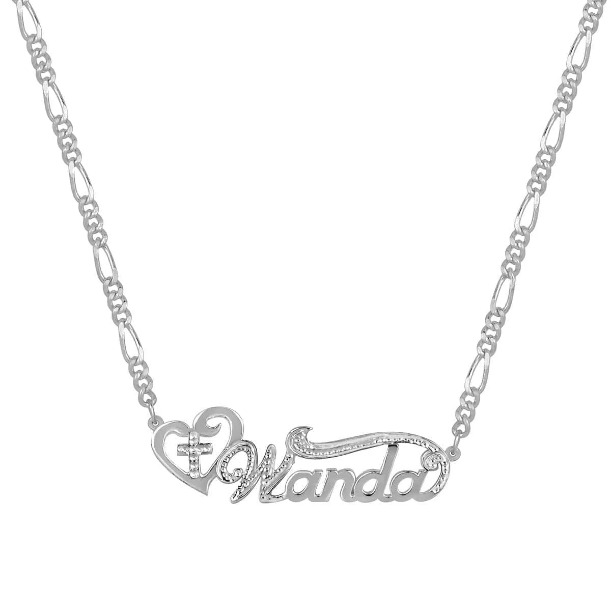 Double Plated Nameplate Necklace with Figaro chain