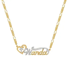 Double Plated Nameplate Necklace with Figaro chain