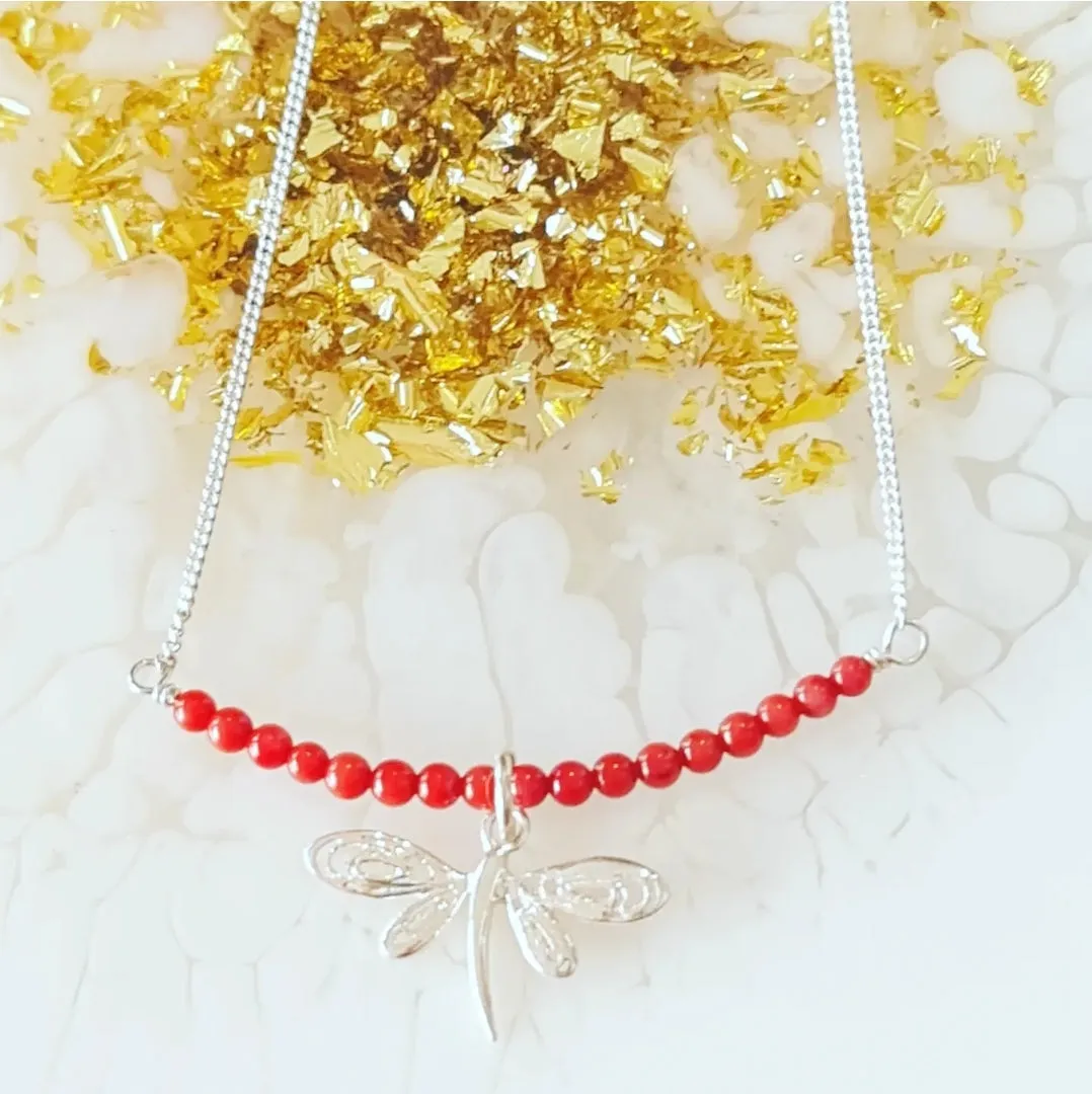 Dragonfly Dreaming Red Coral necklacee