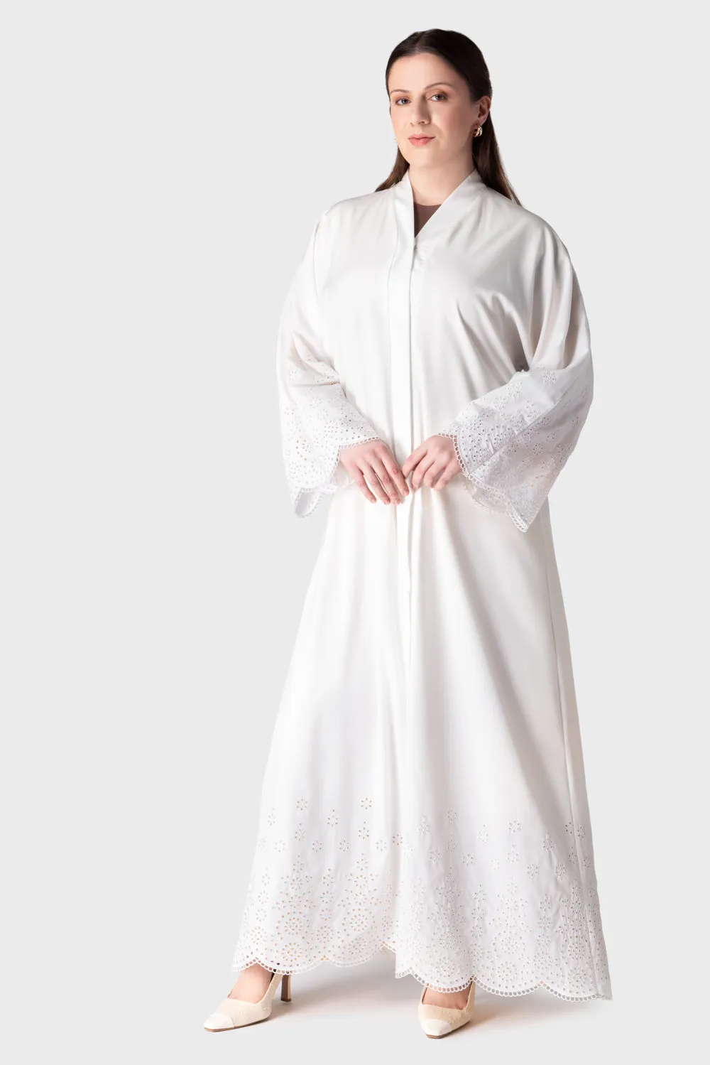 Embroidered Off-White Abaya Dress