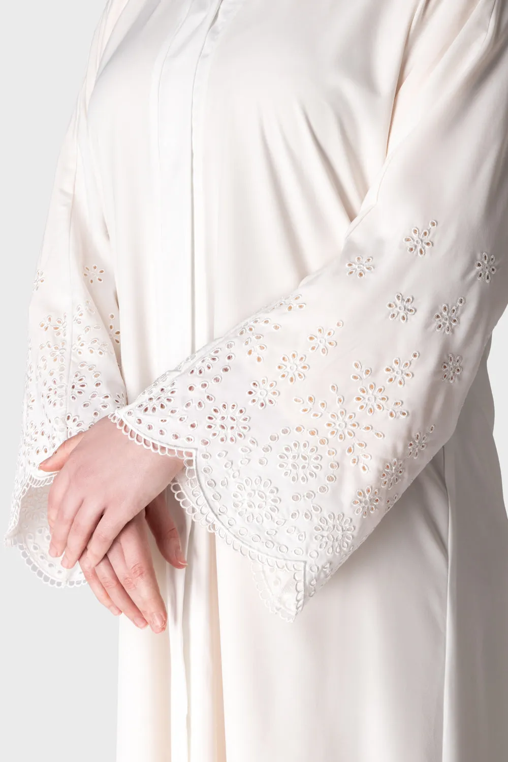 Embroidered Off-White Abaya Dress