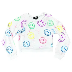 FBZ Multi Rainbow Smiley Splatter White Sweatshirt