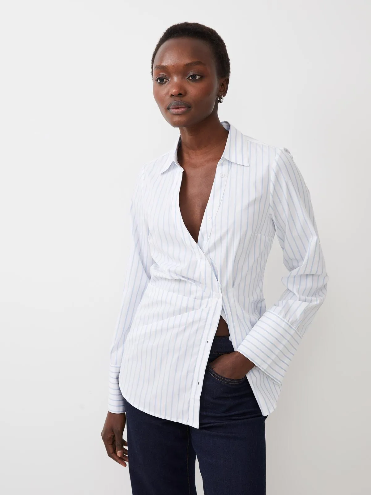 French Connection Isabelle Asymmetric Shirt-Linen White Cashmere-72WAJ