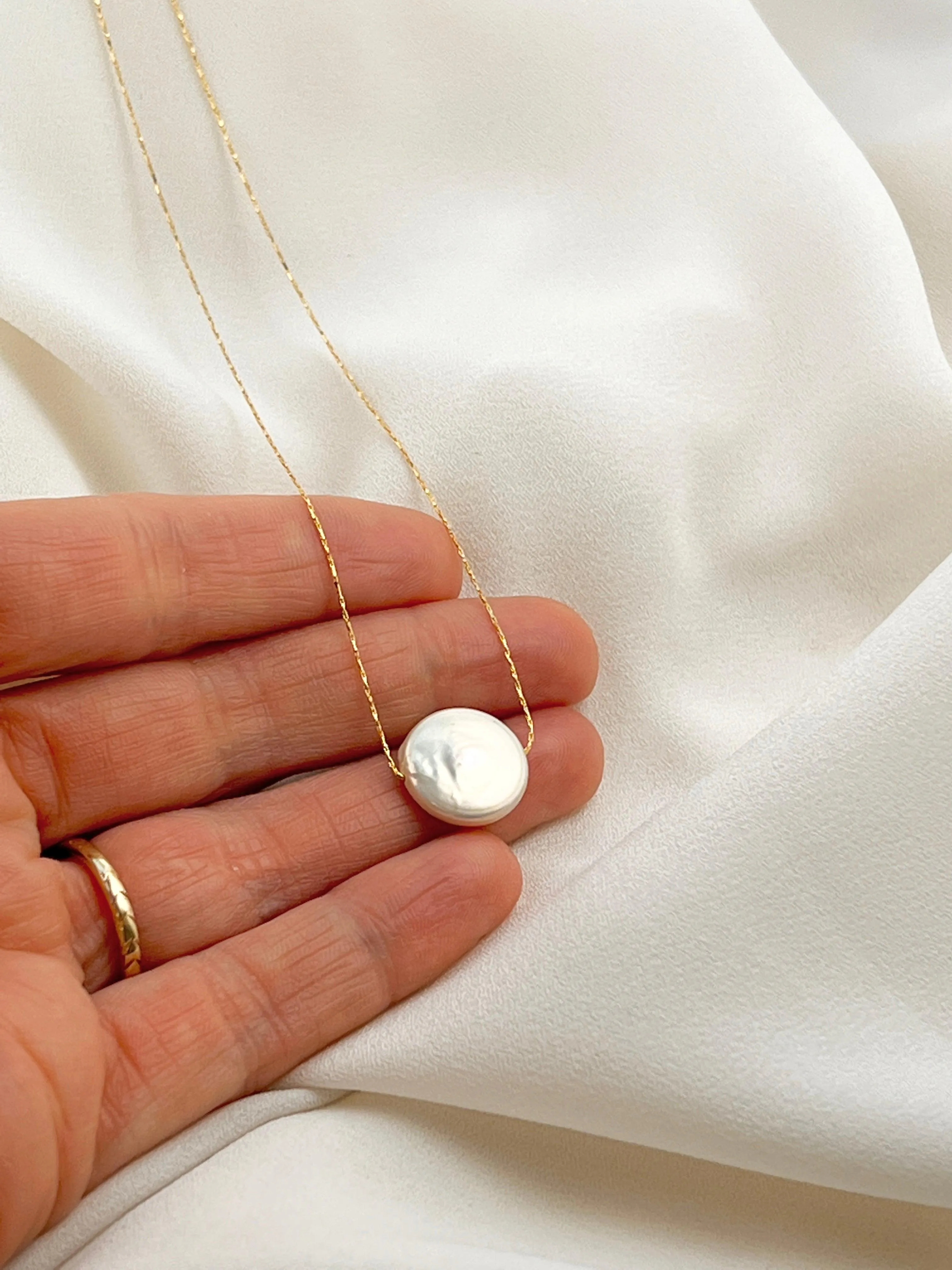 Freshwater Baroque Coin Pearl Gold Necklace