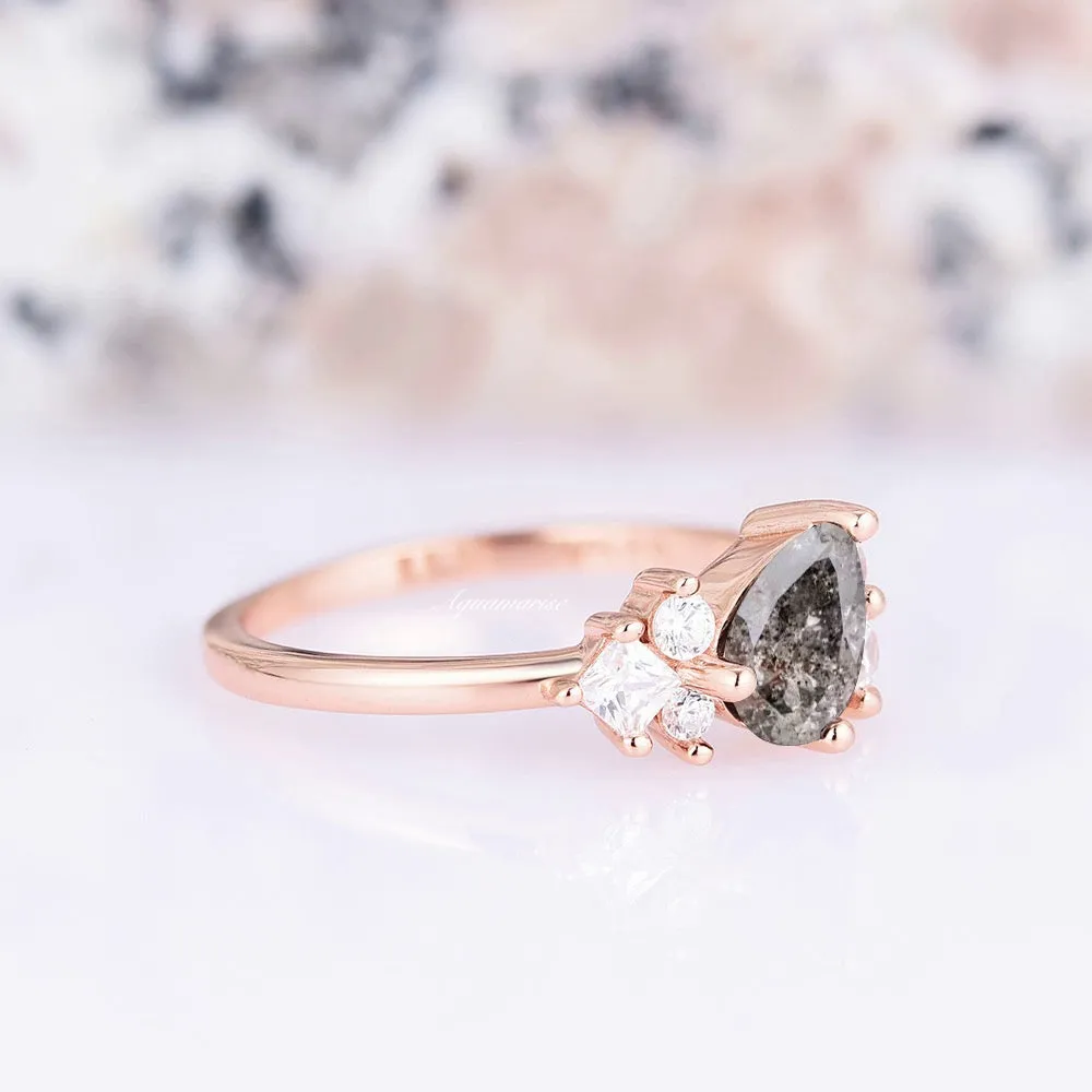 Galaxy Raw Salt & Pepper (Herkimer) Diamond Ring- 14K Rose Gold Vermeil