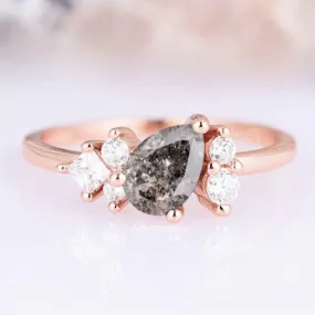 Galaxy Raw Salt & Pepper (Herkimer) Diamond Ring- 14K Rose Gold Vermeil