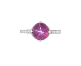 GIA Certified No Heat Star Ruby in Vintage Platinum and Diamond Ring Signed Dreicer & Co.