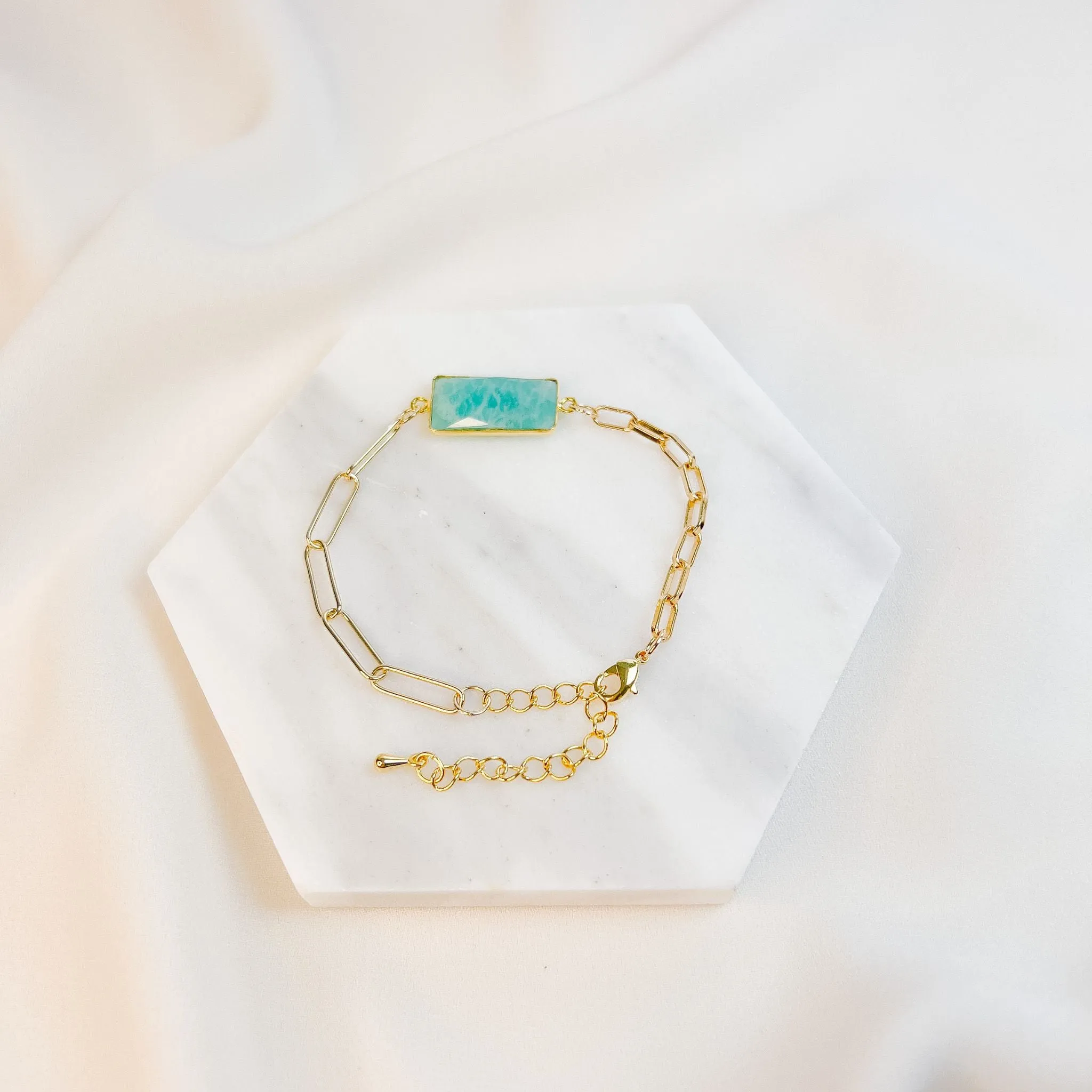 Gold Chain and Amazonite Bezel Bracelet