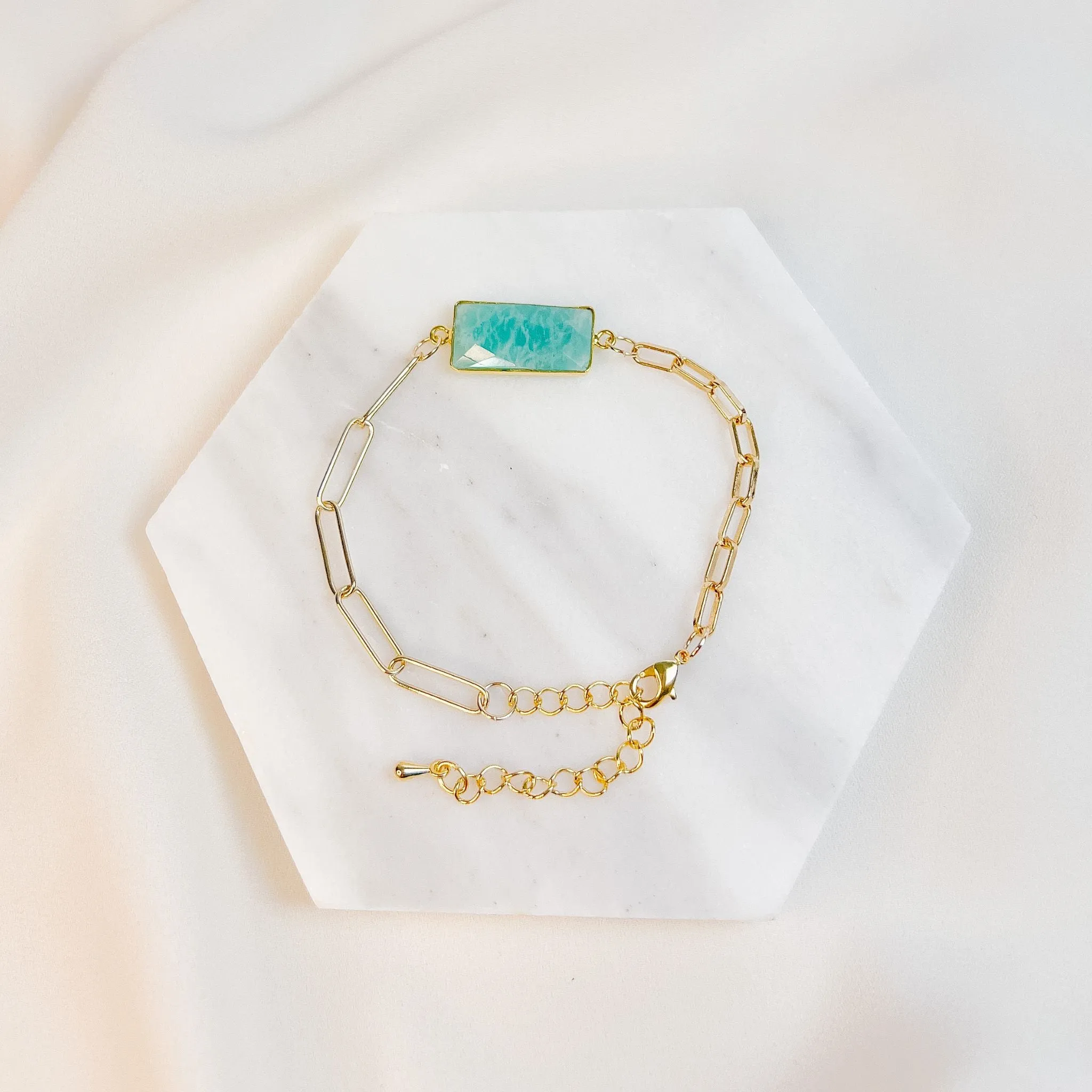 Gold Chain and Amazonite Bezel Bracelet