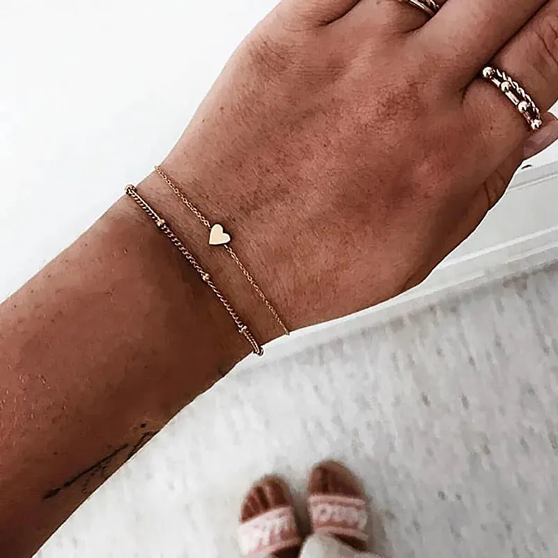 Gold Curb Chain Bracelets Set