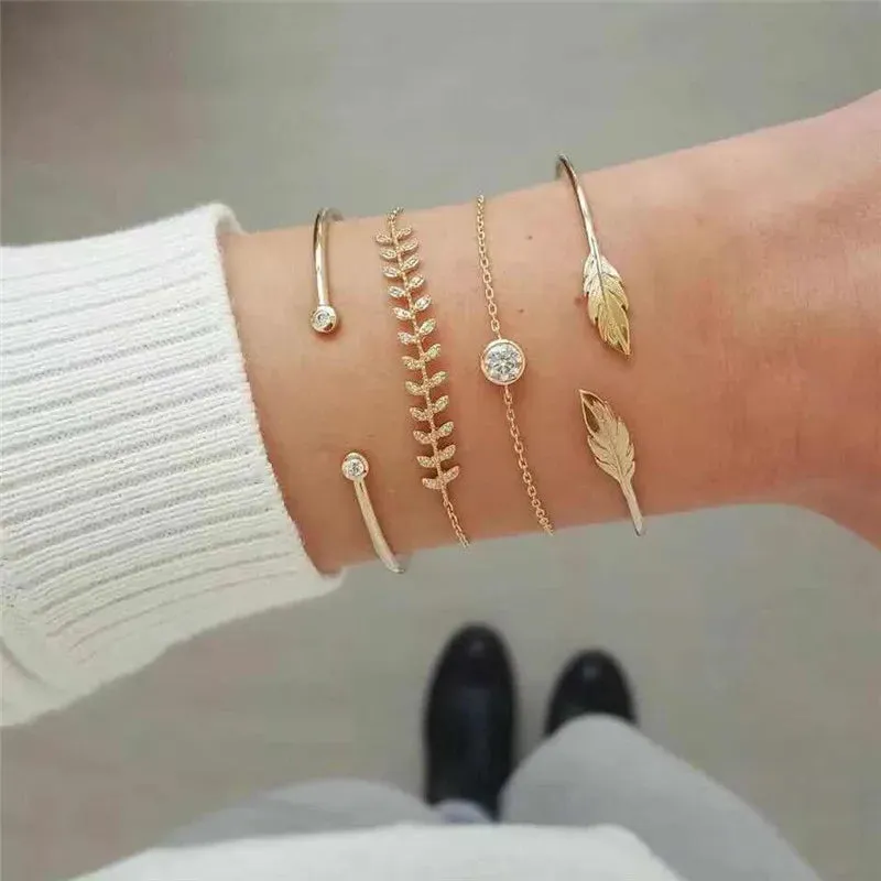 Gold Curb Chain Bracelets Set