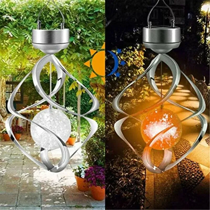 GoodVybe™ Solar Color-Changing Spiral Spinner Lamp: LED Garden Wind Chime