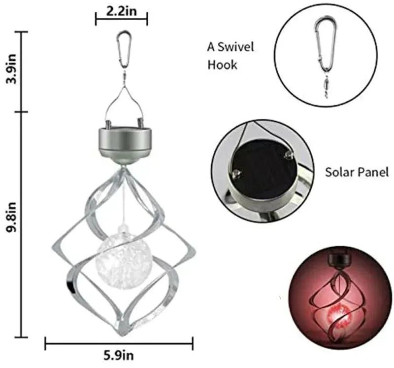 GoodVybe™ Solar Color-Changing Spiral Spinner Lamp: LED Garden Wind Chime