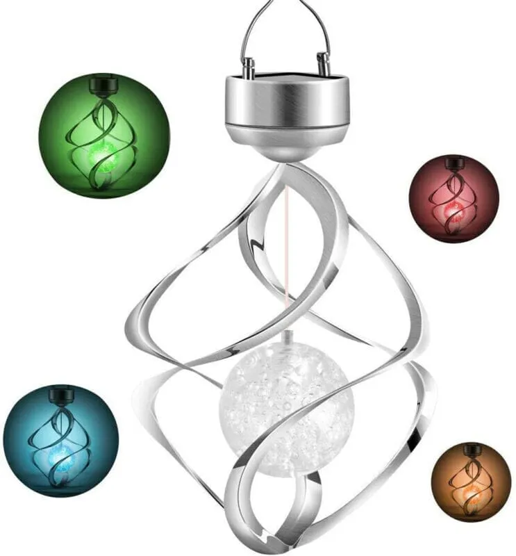 GoodVybe™ Solar Color-Changing Spiral Spinner Lamp: LED Garden Wind Chime