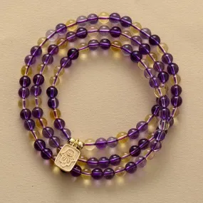 Hamsa Amethyst Citrine 108 Mala Beads Necklace