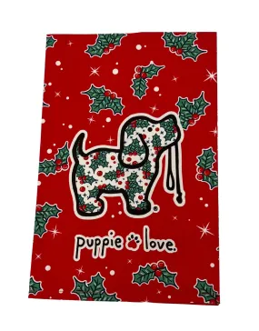 HOLLY BERRIES PUP TEA TOWEL